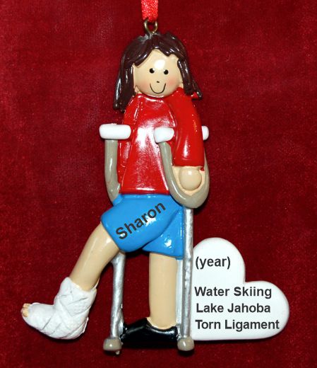 Broken or Sprained Ankle Christmas Ornament Brunette Female Personalized by RussellRhodes.com