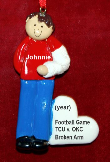 Broken Arm Christmas Ornament Brunette Male Personalized by RussellRhodes.com