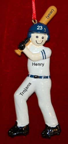 Baseball Boy Blue Uniform Christmas Ornament Personalized by Russell Rhodes