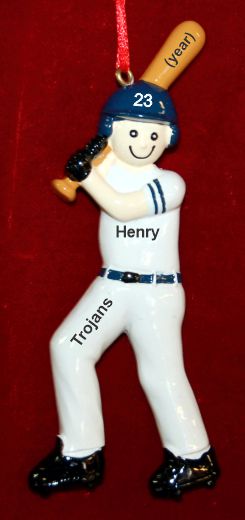 Baseball Christmas Ornament Male Blue & White Personalized by RussellRhodes.com