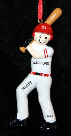 Baseball Christmas Ornament Male Red & White Personalized by RussellRhodes.com