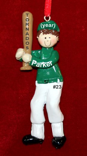 Baseball Christmas Ornament  Male Green Jersey Brunette Personalized by RussellRhodes.com