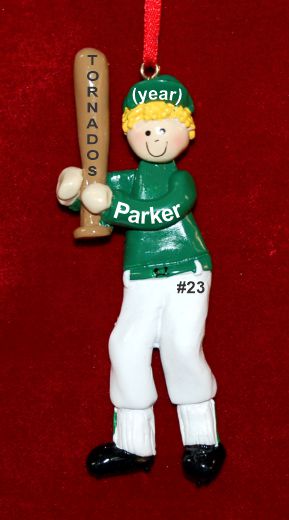 Baseball Christmas Ornament  Male Green Jersey Blond Personalized by RussellRhodes.com