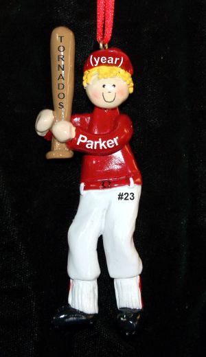 Baseball Christmas Ornament  Male Red Jersey Blond Personalized by RussellRhodes.com
