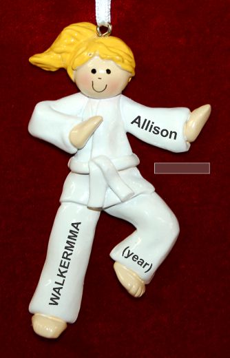 Martial Arts Karate Christmas Ornament Blond Female Brown Belt Personalized by RussellRhodes.com