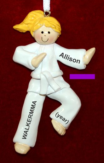 Martial Arts Karate Christmas Ornament Blond Female Purple Belt Personalized by RussellRhodes.com