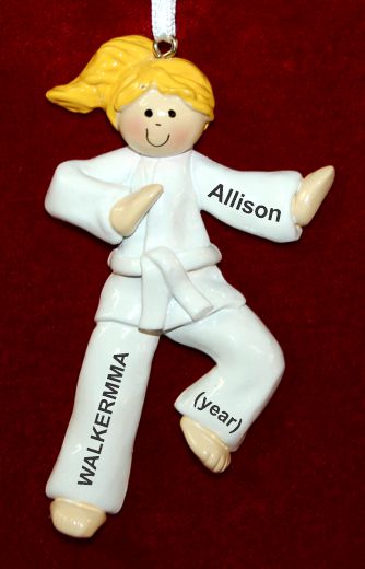 Martial Arts Karate Christmas Ornament Blond Female White Belt Personalized by RussellRhodes.com