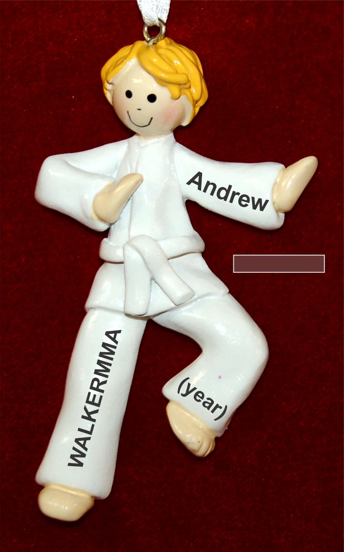 Blond Boy Karate or Martial Arts Brown Belt Christmas Ornament Personalized by RussellRhodes.com