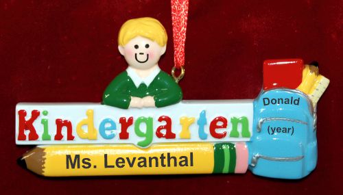 Kindergarten Christmas Ornament Ready to Learn Blond Male Personalized by RussellRhodes.com