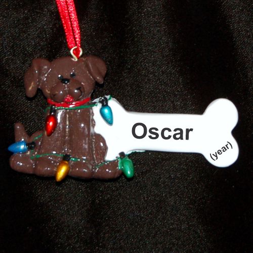 Brown Dog Christmas Ornament Bone with Lights Personalized by RussellRhodes.com