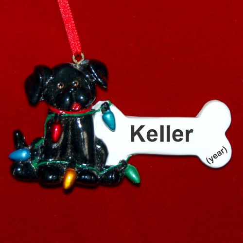 Black Dog Christmas Ornament Bone with Lights Personalized by RussellRhodes.com