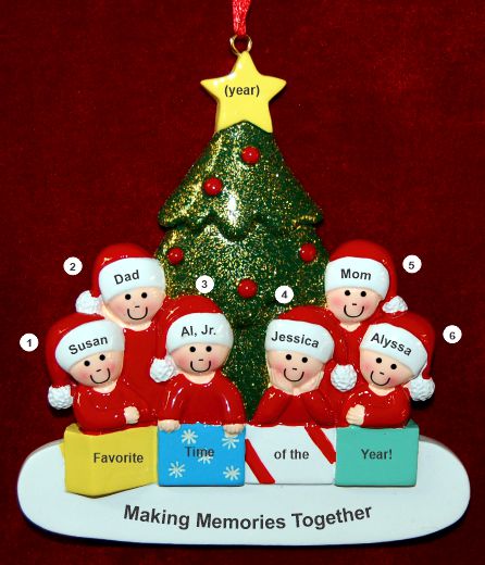 Family Christmas Ornament in Front of Tree for 6 Personalized by RussellRhodes.com