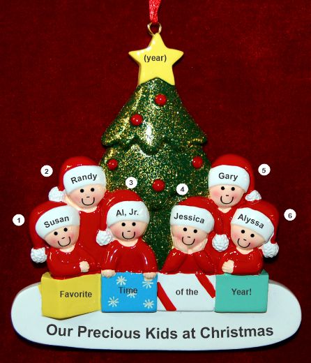 Family Christmas Ornament in Front of Tree Just the 6 Kids Personalized by RussellRhodes.com