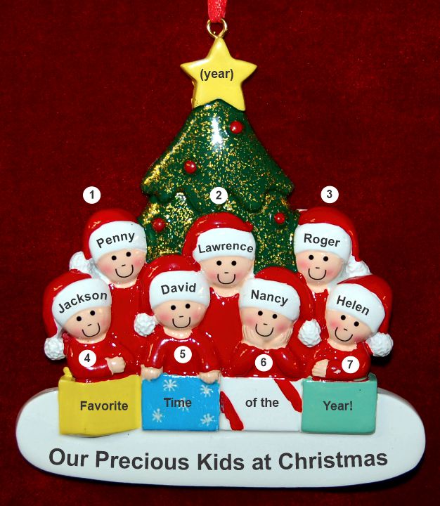 Family Christmas Ornament in Front of Tree Just the 7 Kids Personalized by RussellRhodes.com