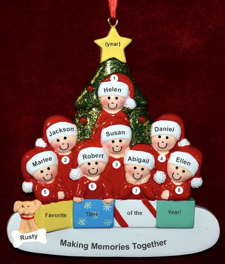 Large Group or Family Christmas Ornament in Front of Tree for 8 with Pets Personalized by RussellRhodes.com