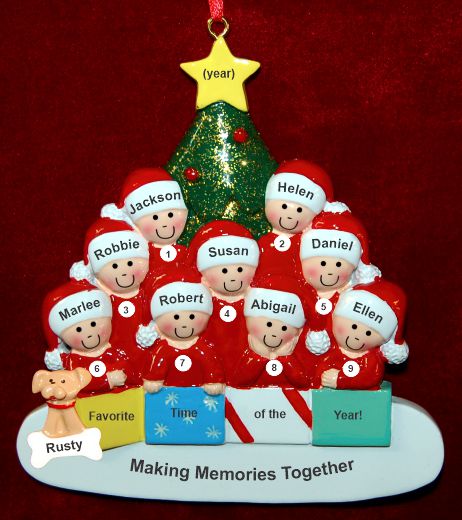 Large Group or Family Christmas Ornament in Front of Tree for 9 with Pets Personalized by RussellRhodes.com