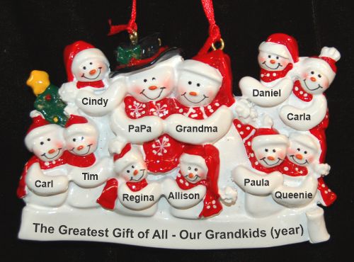 Grandparents with 9 Grandkids & Christmas Tree Christmas Ornament Personalized by Russell Rhodes