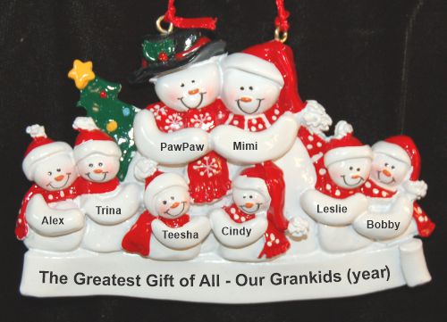 Grandparents with 6 Grandkids & Christmas Tree Christmas Ornament Personalized by Russell Rhodes