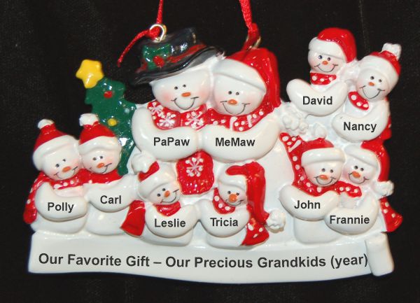 Grandparents with 8 Grandkids & Christmas Tree Christmas Ornament Personalized by RussellRhodes.com