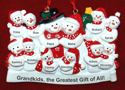 Grandparents with 10 Grandkids  Christmas Ornament Snowman Snuggles  Personalized by RussellRhodes.com
