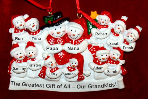 Large Family or Grandparents with 11 Grandkids  Christmas Ornament Snowman Snuggles  Personalized by RussellRhodes.com