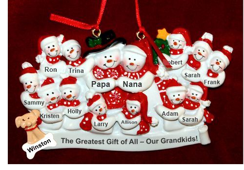 Large Family or Grandparents with 12 Grandkids  Christmas Ornament with Pets Personalized by RussellRhodes.com