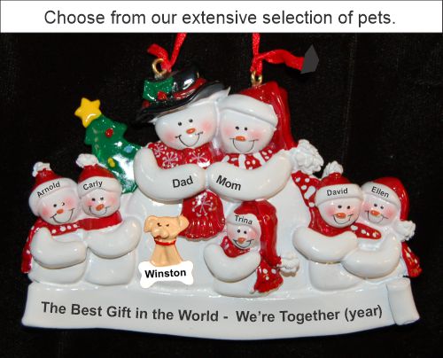 Snuggling Together Snowman Family of 7 Christmas Ornament Personalized by Russell Rhodes
