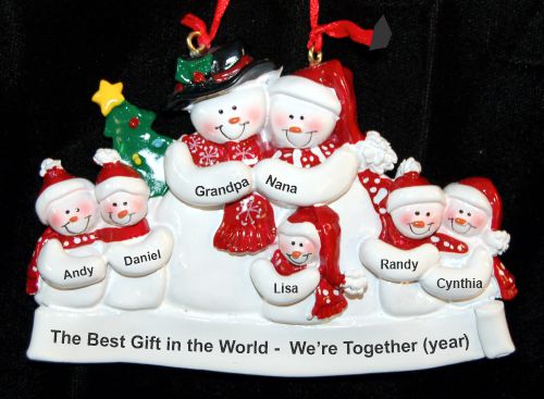 Grandparents Christmas Ornament 2 Grandparents 5 Grandkids Snowman Snuggles Personalized by RussellRhodes.com