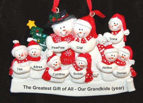 Grandparents with 7 Grandkids  Christmas Ornament Snowman Snuggles  Personalized by RussellRhodes.com