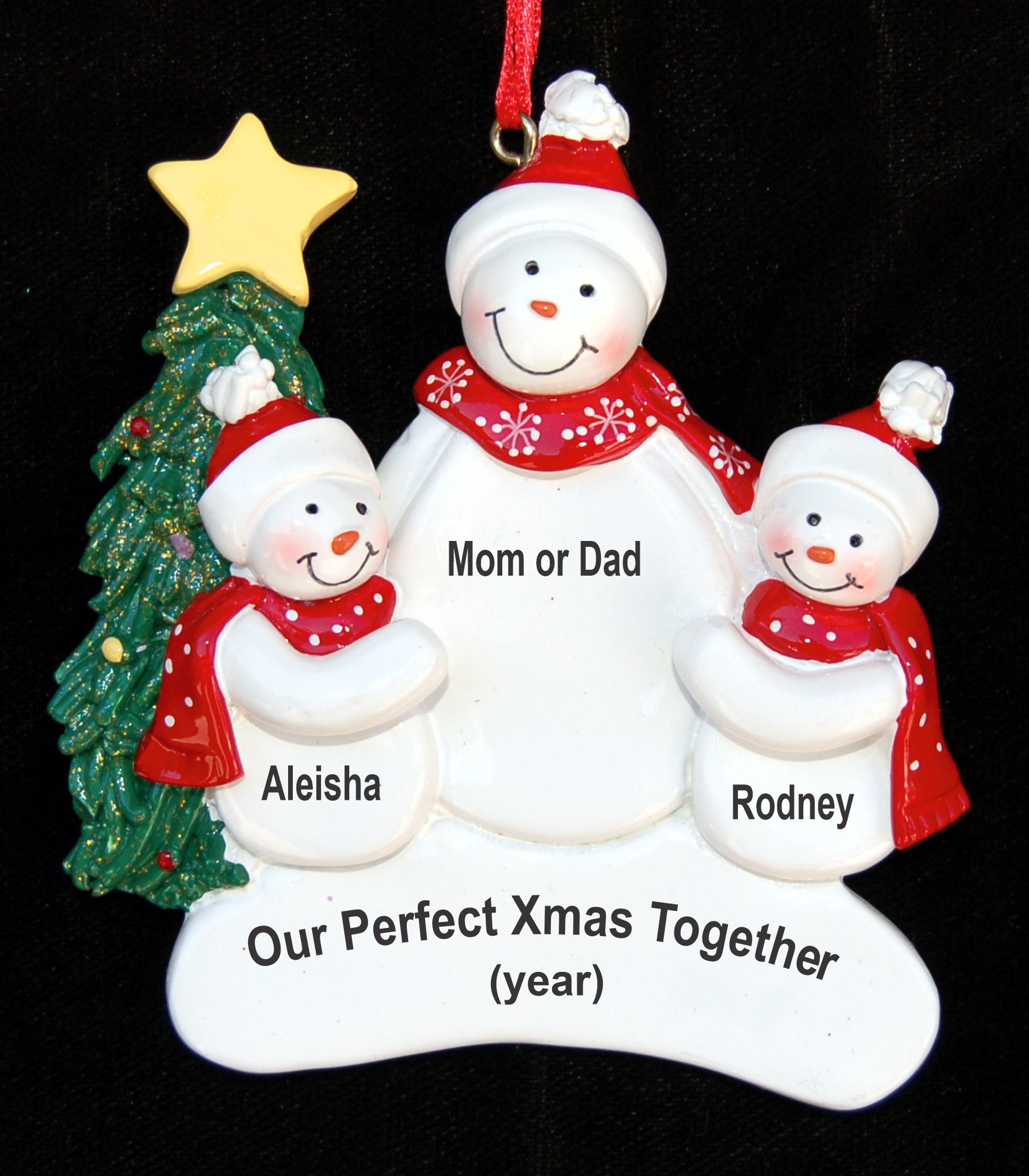 Personalized Holiday Celebrations Single SnowParent with 2 Child Christmas Ornament by Russell Rhodes