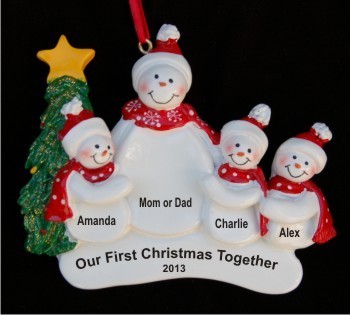 Our First Christmas Single Parent with 3 Children Christmas Ornament Personalized by Russell Rhodes