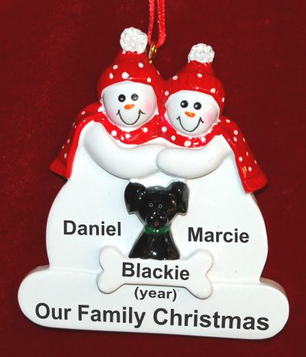 Couples Christmas Ornament with Black Dog Personalized by RussellRhodes.com
