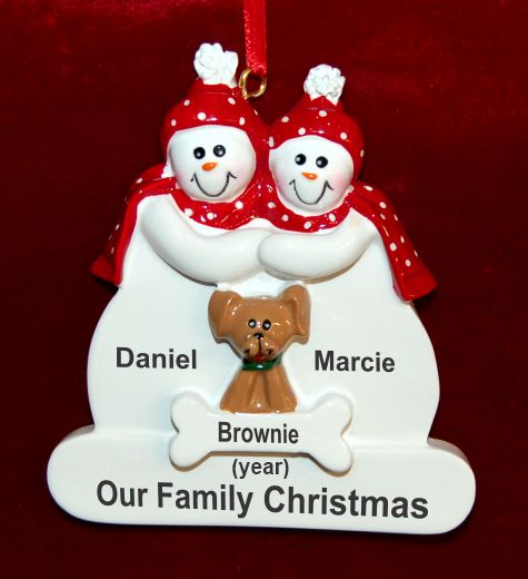Couples Christmas Ornament with Tan Dog Personalized by RussellRhodes.com