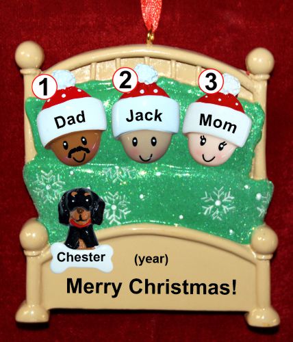 Biracial or Mixed Race Family Christmas Ornament Cozy & Warm for 3 with 1 Dog, Cat, Pets Custom Add-ons Personalized by RussellRhodes.com