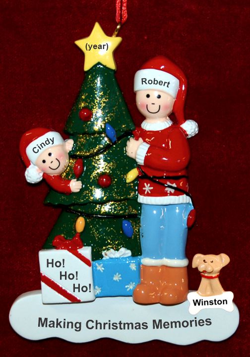 Couples Christmas Ornament Trimming the Tree with Pets Personalized by RussellRhodes.com