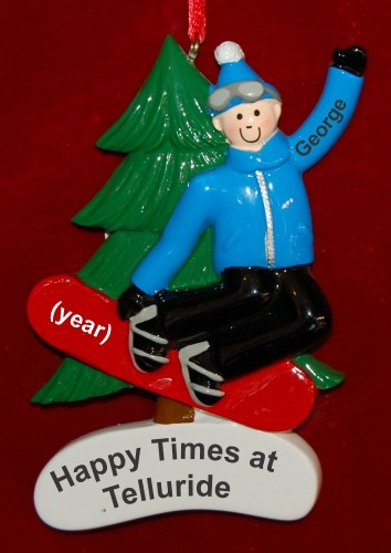 Downhill Snowboard Male Christmas Ornament Personalized by Russell Rhodes