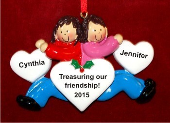 The Best of Friends Forever Both Brunette Christmas Ornament Personalized by Russell Rhodes