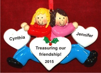 The Best of Friends Forever Blond & Brunette Christmas Ornament Personalized by Russell Rhodes