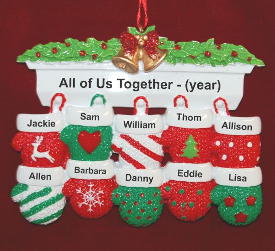 Personalized Family of 8 Personalized Christmas Ornament Personalized 8 Mittens Mantel Ornament