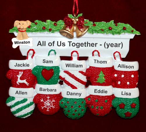 Family Christmas Ornament Festive Mittens for 10 with Pets Personalized by RussellRhodes.com
