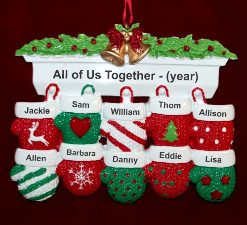 Family Christmas Ornament Festive Mittens for 10 Personalized by RussellRhodes.com