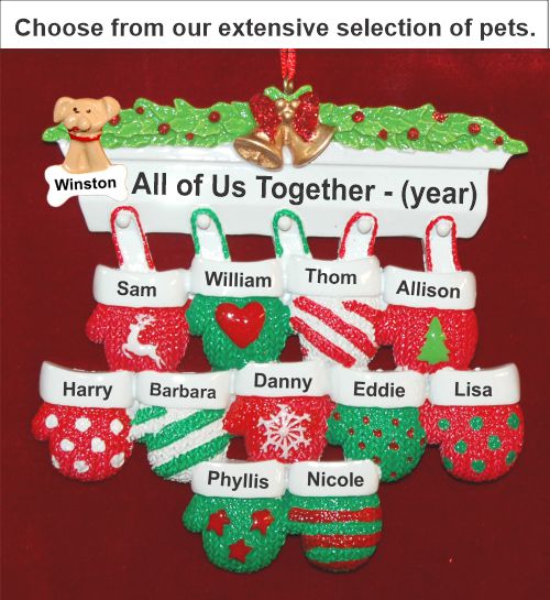 Festive Mittens for 11 Christmas Ornament with Pets Personalized by Russell Rhodes