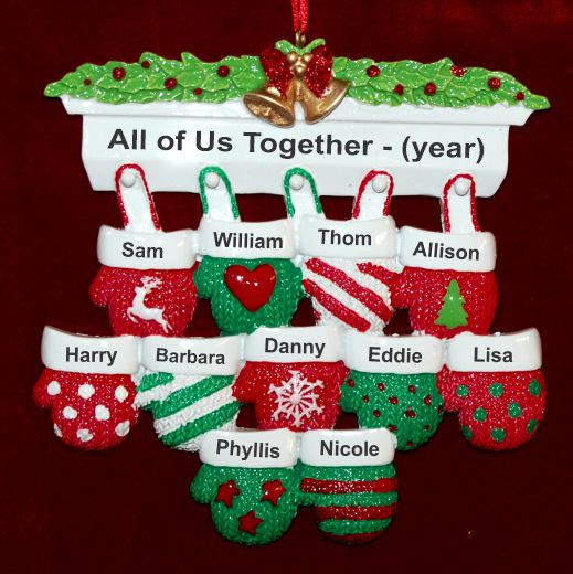 Family Christmas Ornament Festive Mittens for 11 Personalized by RussellRhodes.com
