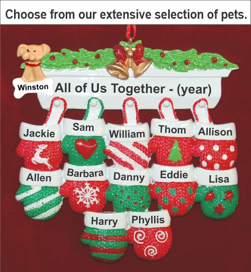 Festive Mittens for 12 Christmas Ornament with Pets Personalized by RussellRhodes.com