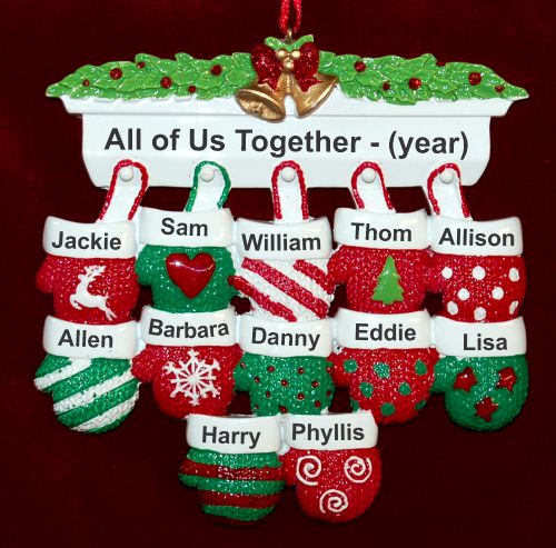 Family Christmas Ornament Festive Mittens for 12 Personalized by RussellRhodes.com