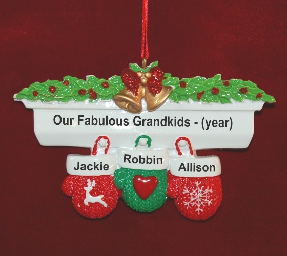 Festive Mittens Our 3 Grandkids Personalized Christmas Ornament Personalized by RussellRhodes.com
