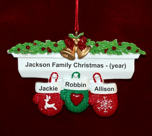 Family Christmas Ornament Festive Mittens for 3 Personalized by RussellRhodes.com