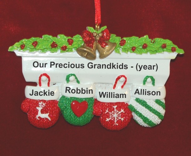 Festive Mittens Family of 4 Personalized Christmas Ornament Personalized by Russell Rhodes