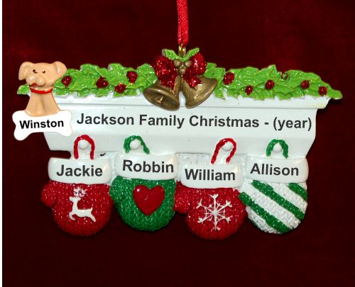 Family Christmas Ornament Festive Mittens for 4 with Pets Personalized by RussellRhodes.com
