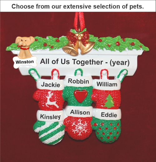 Festive Mittens for 6 Christmas Ornament with Pets Personalized by Russell Rhodes
